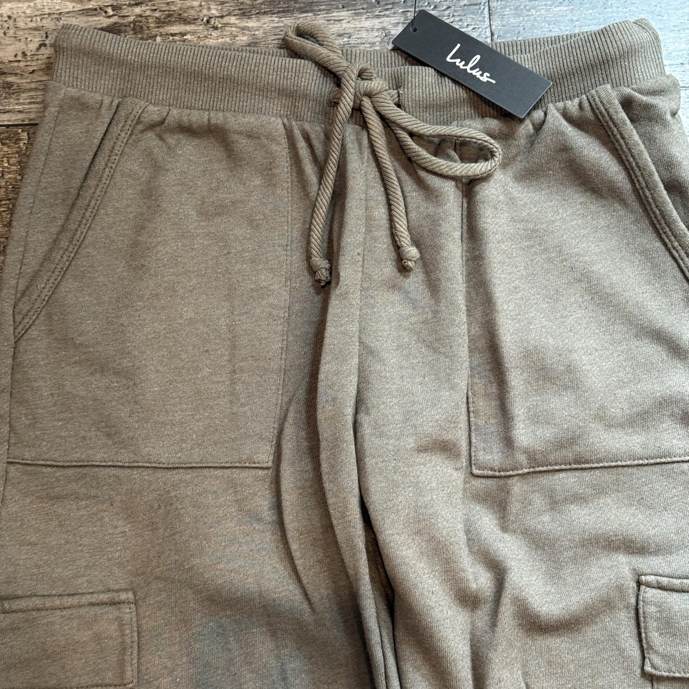 Lulus Cargo Jogger Pants Womens Small Army Green Drawstring Pocket Casual NEW - Picture 3 of 16